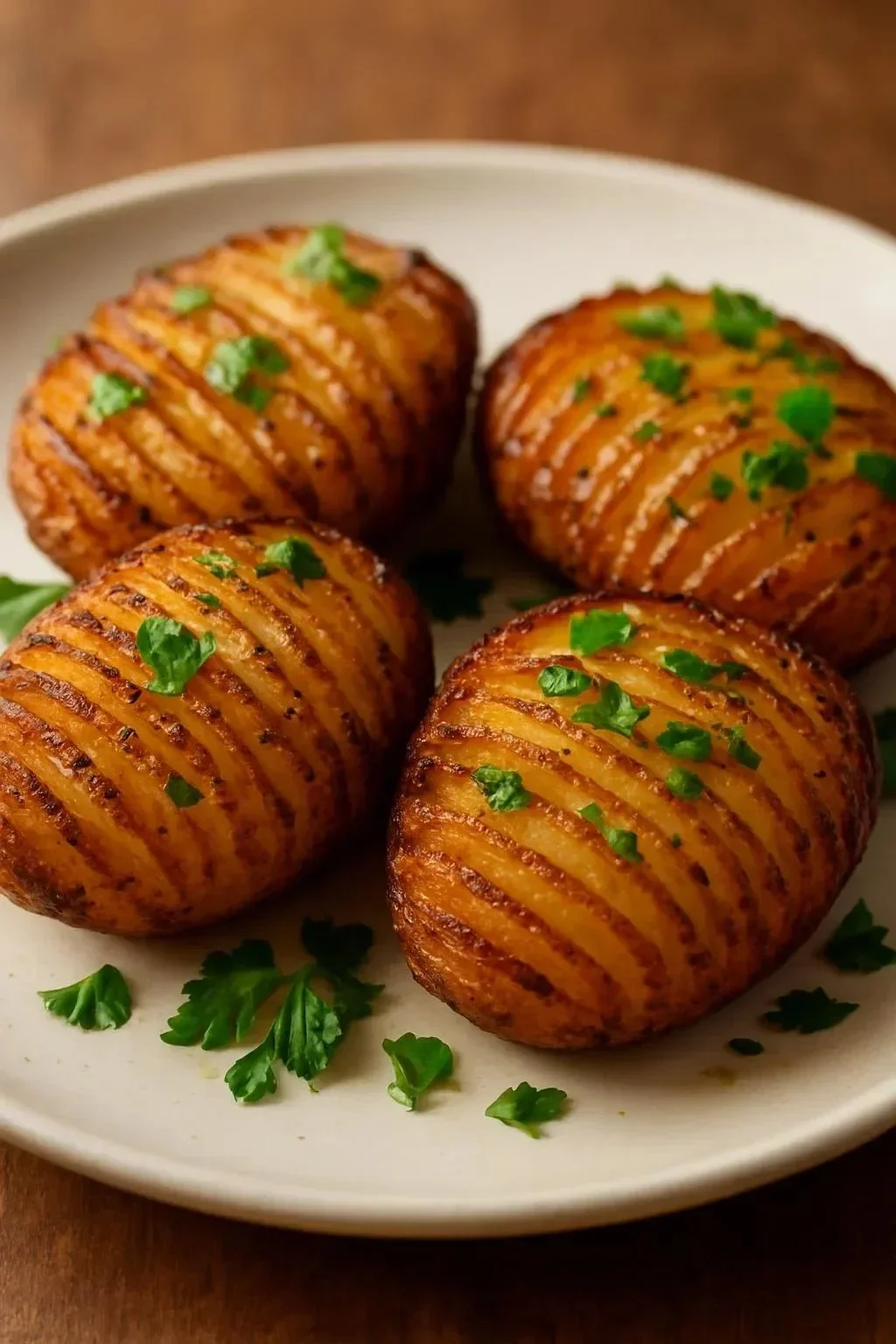 Savory accordion potatoes garnished with herbs and spices
