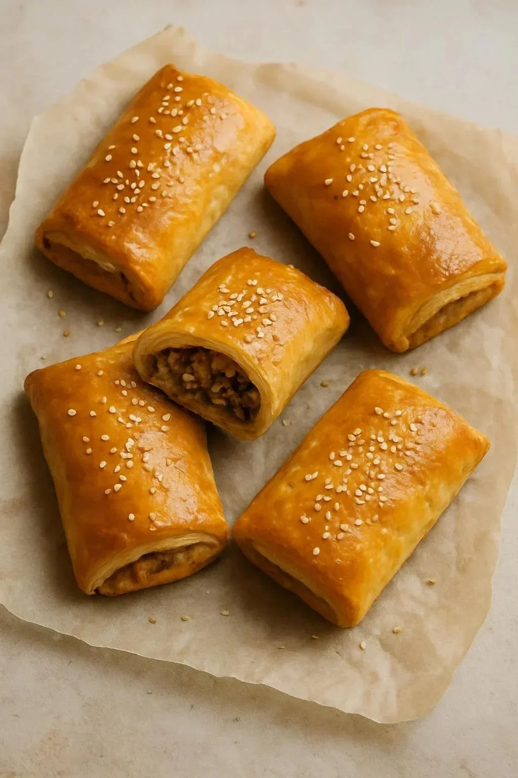 Savory Bobotie Filo Parcels baked to golden perfection.