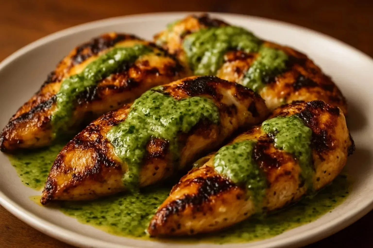 Savory Green Goddess Grilled Chicken garnished with fresh herbs