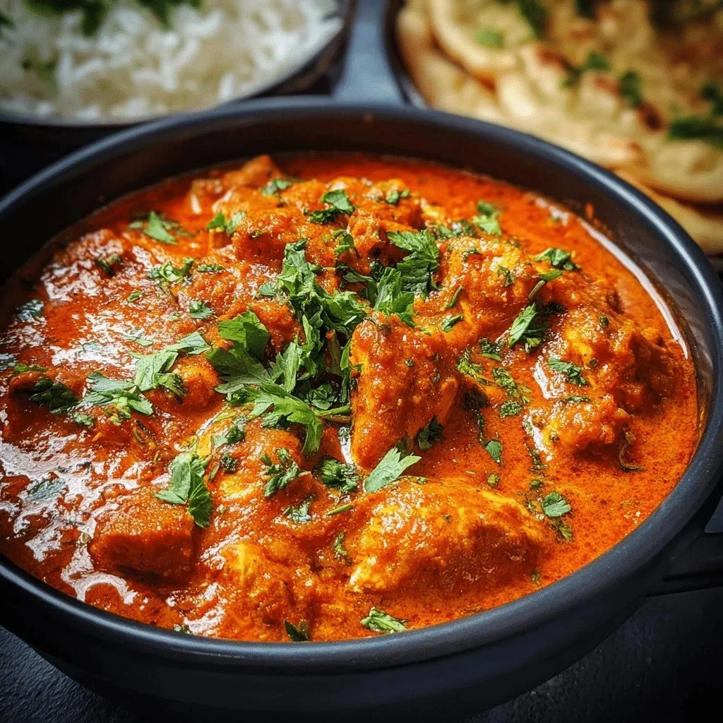 Delicious slow cooker chicken tikka masala served with rice