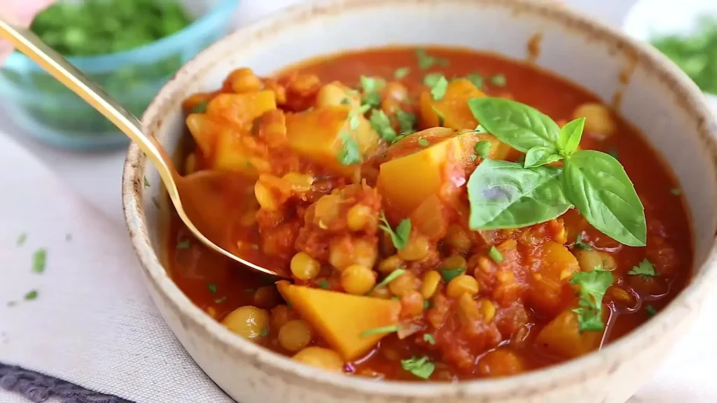 Delicious bowl of Slow Cooker Moroccan Chickpea Stew with Butternut Squash