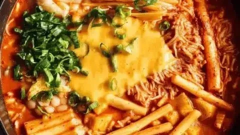 A bowl of delicious Army Stew filled with vegetables and meat.