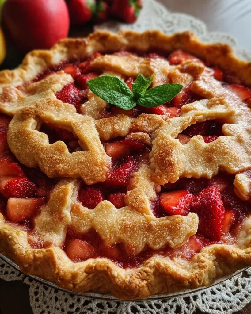 Freshly baked Strawberry Apple Golden Crust dessert with fruit filling