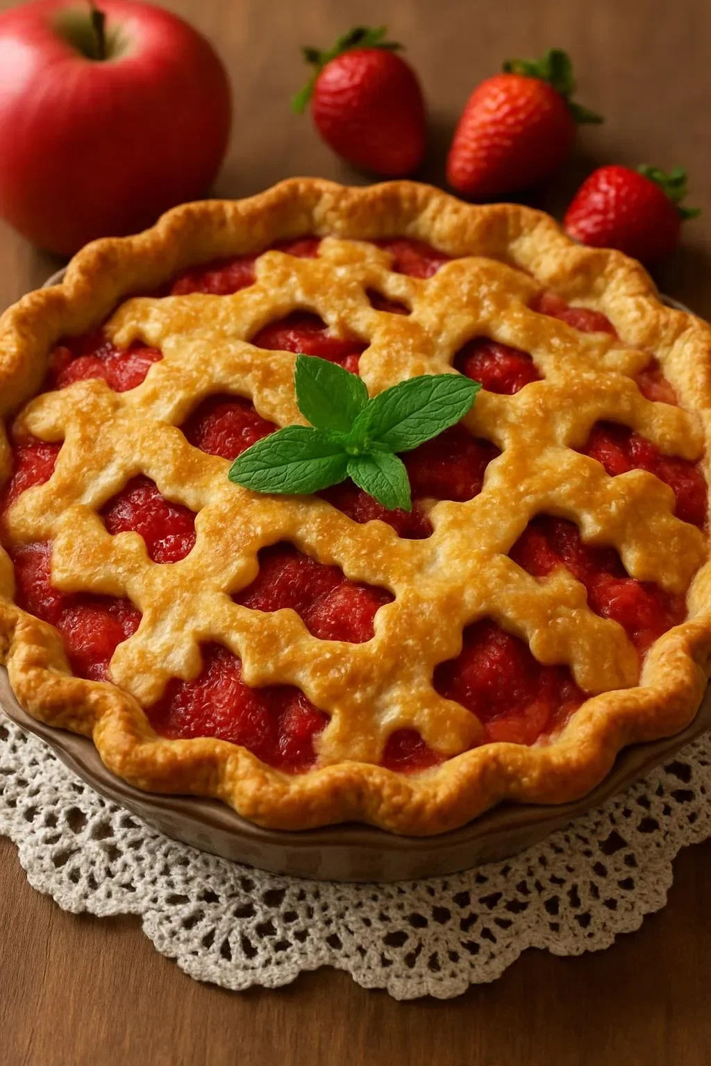 Delicious Strawberry Apple Golden Crust dessert with fresh strawberries and apples