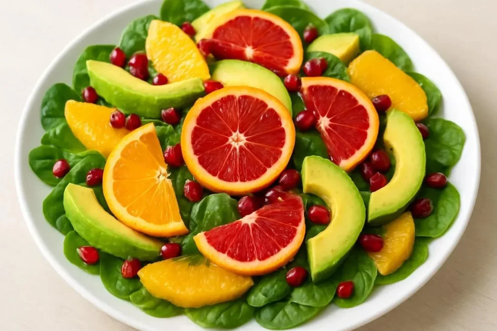 Colorful Winter Citrus Avocado Salad with fresh ingredients and vibrant colors.