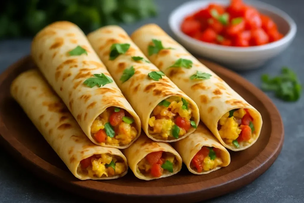 Delicious breakfast taquitos served on a plate for a perfect morning meal