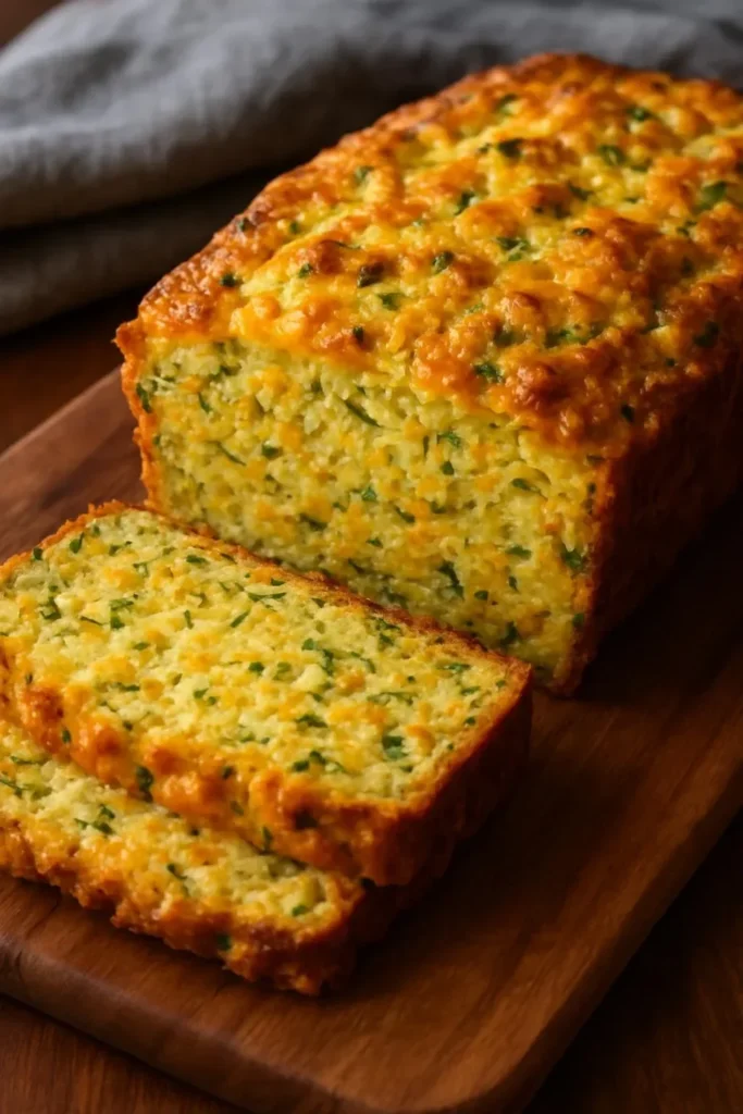 Loaf of Cheddar Zucchini Vegetable Bread, showcasing a mix of cheddar and zucchini