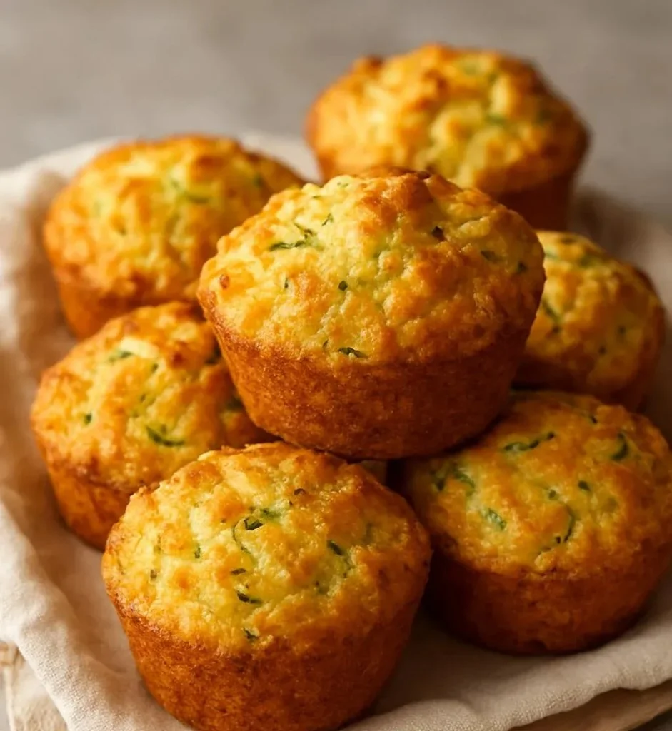 Freshly baked cheddar zucchini vegetable muffins on a cooling rack.