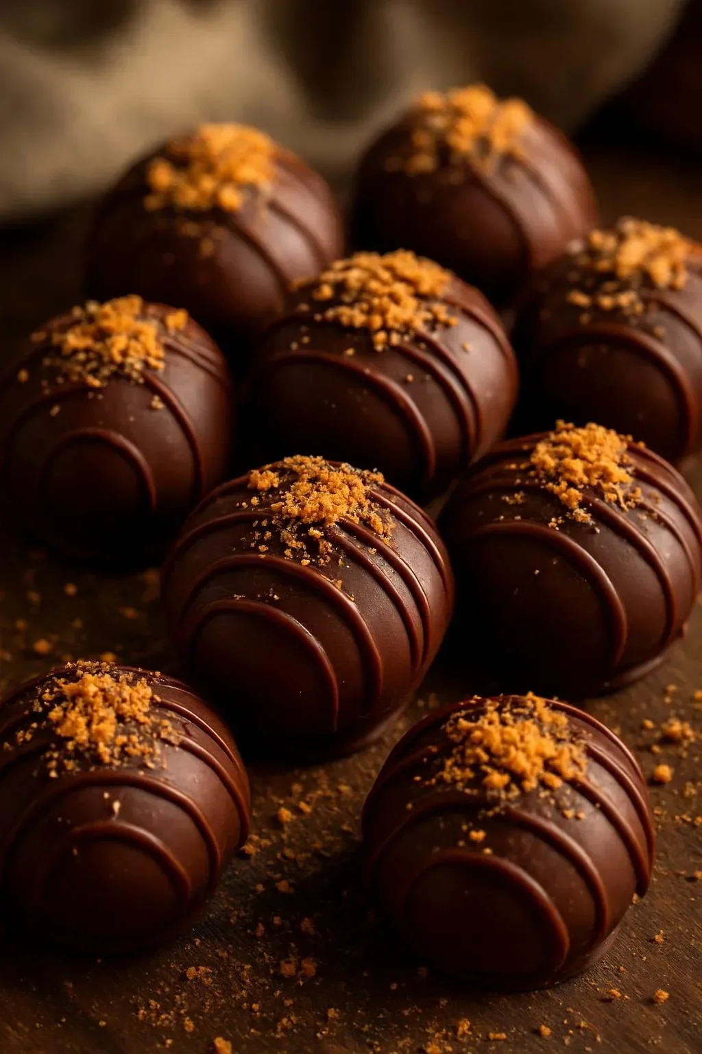 Delicious chocolate-covered gingerbread truffles on a festive plate