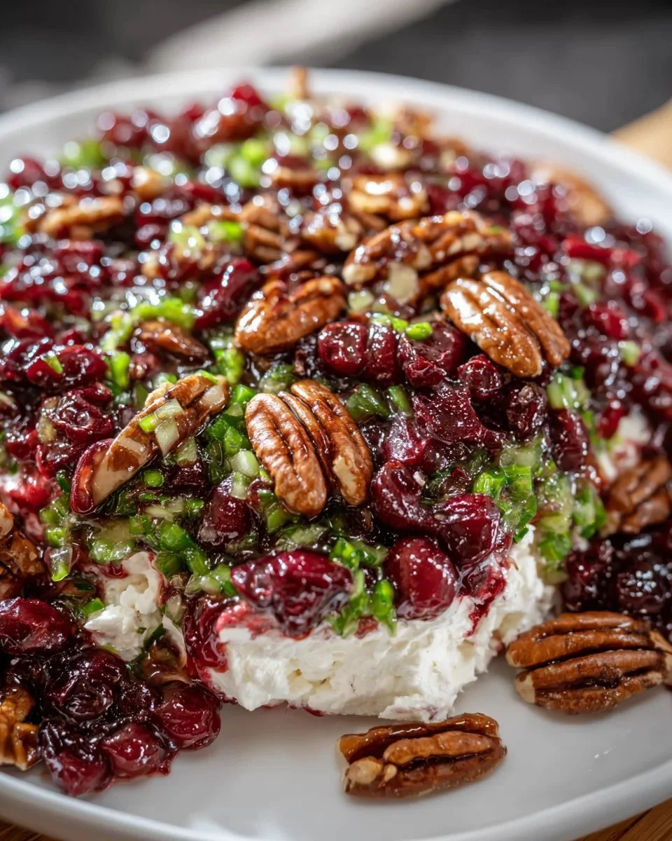 Cranberry Jalapeño Dip served in a bowl with tortilla chips