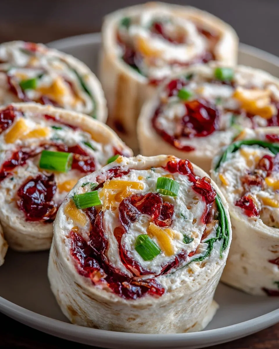 Cranberry Pepper Jelly Pinwheels served on a platter