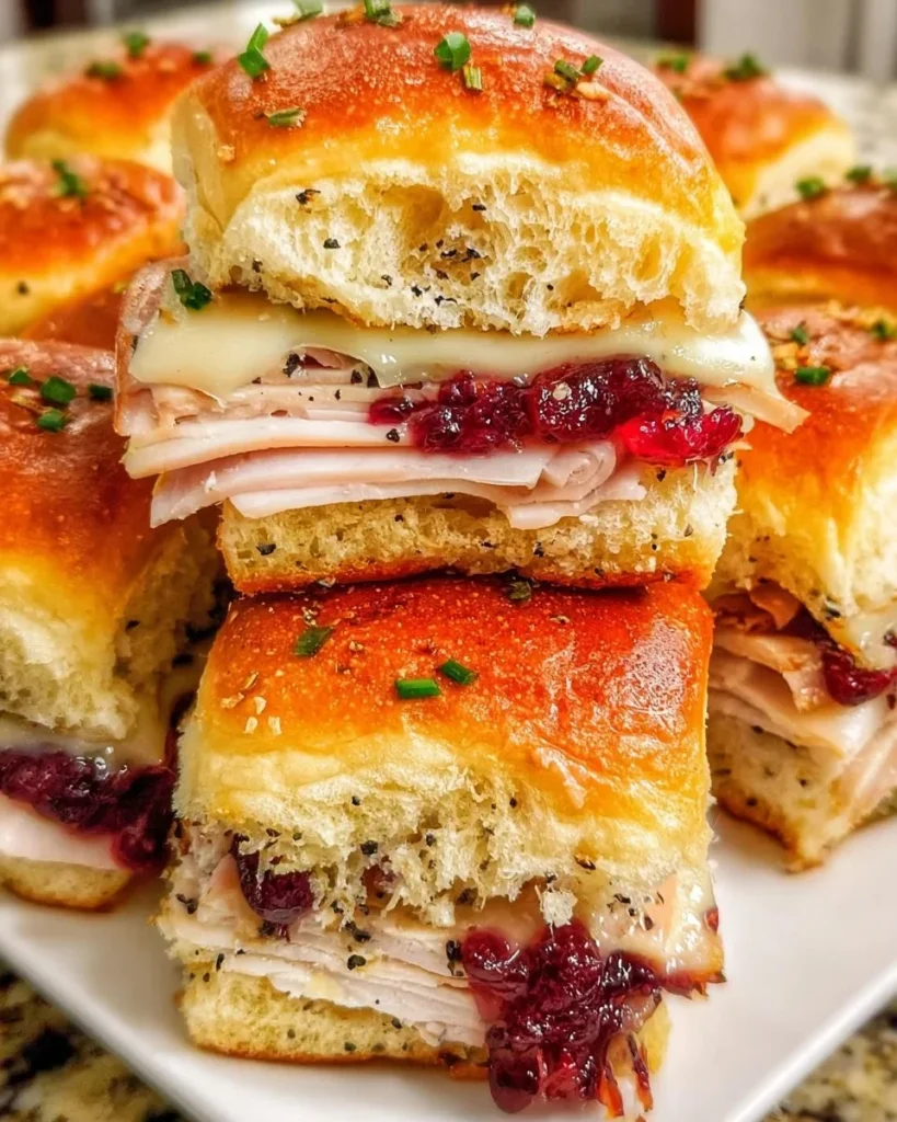 Homemade Cranberry Turkey Sliders topped with fresh ingredients