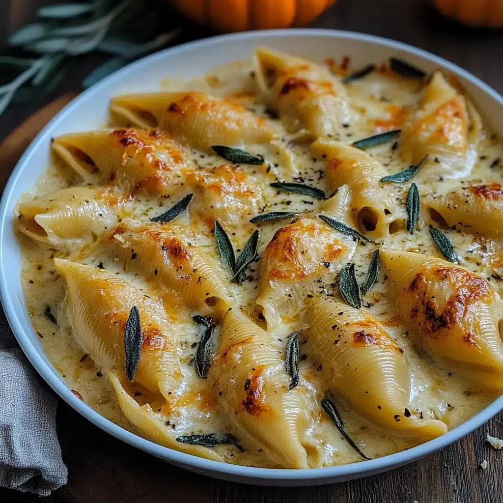 Creamy pumpkin stuffed shells with Gouda and brown butter sage Alfredo sauce