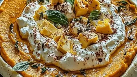 Creamy pumpkin feta dip served in a bowl, perfect for fall gatherings