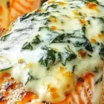 Delicious baked salmon dish with spinach and mozzarella, perfect for quick dinners.