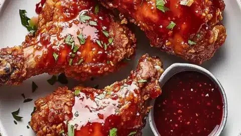 Crispy fried turkey wings with a delicious cranberry glaze
