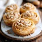 Freshly baked almond sweet rolls topped with icing, perfect for breakfast