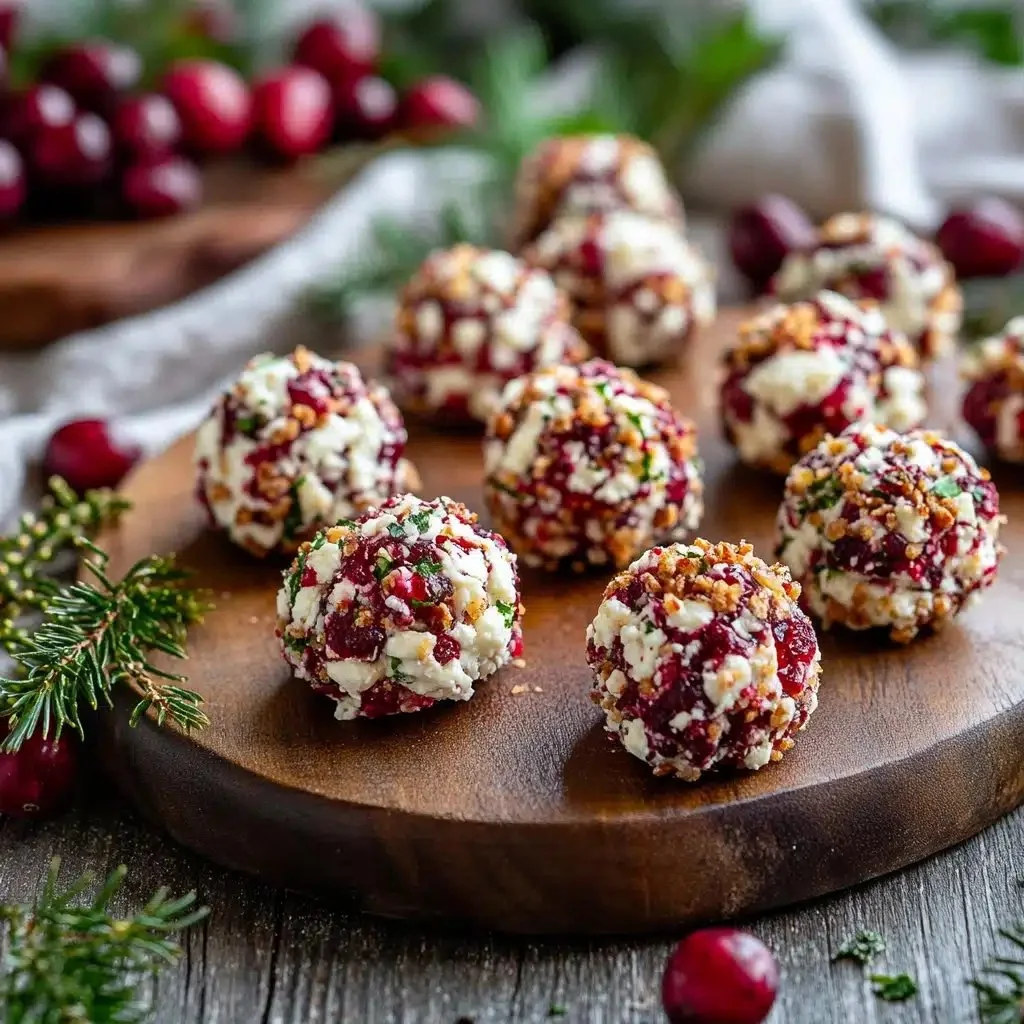 Festive cranberry goat cheese truffles served on a platter