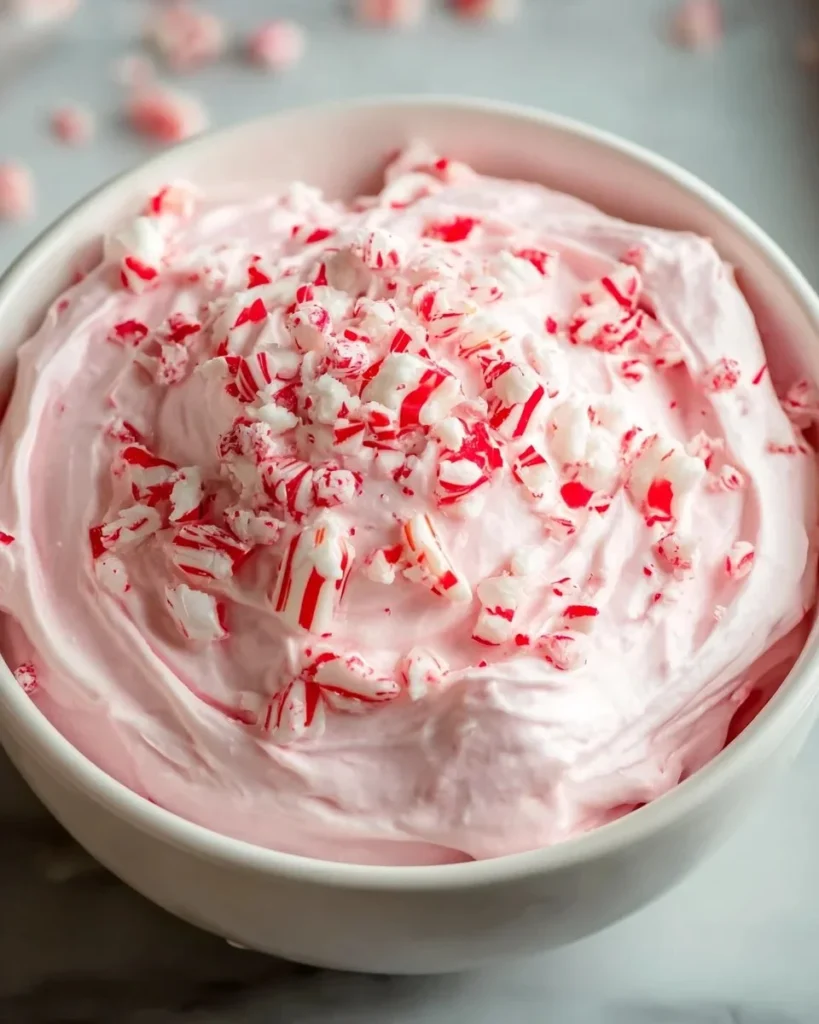 Festive peppermint dessert dip served with festive decorations