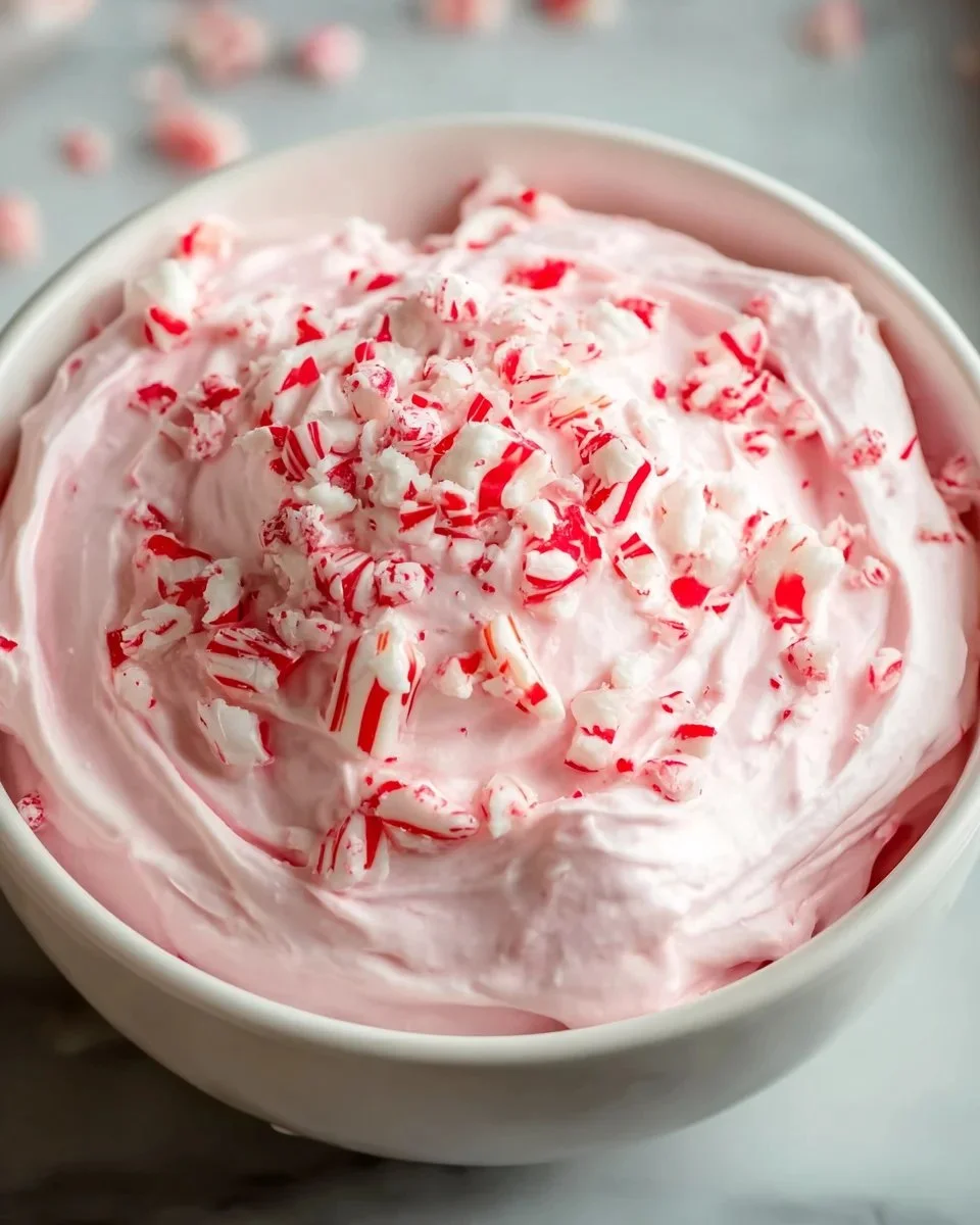 Festive peppermint dessert dip served with cookies and fruit for dipping.
