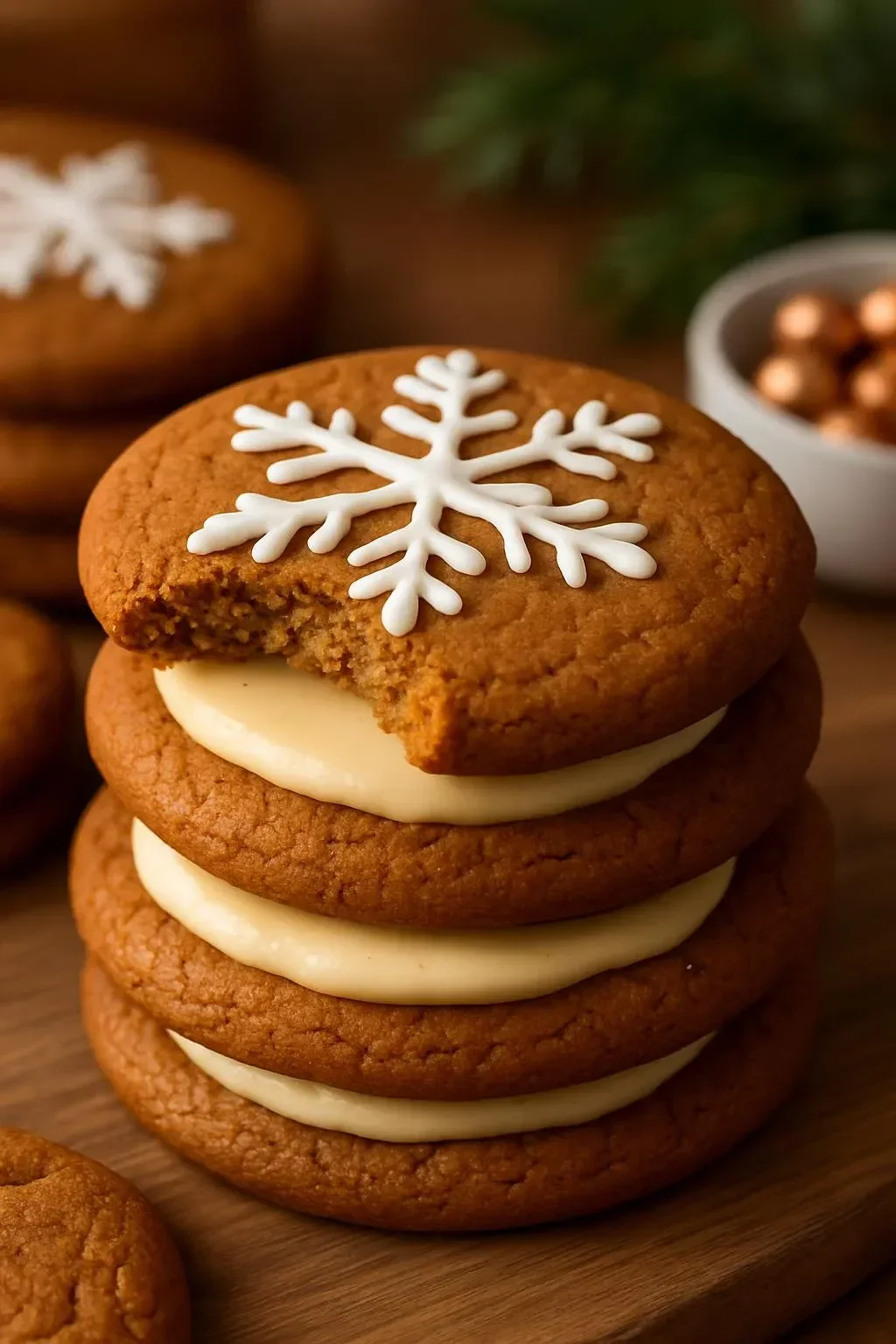 Gingerbread Cheesecake Cookies decorated for Christmas holiday baking