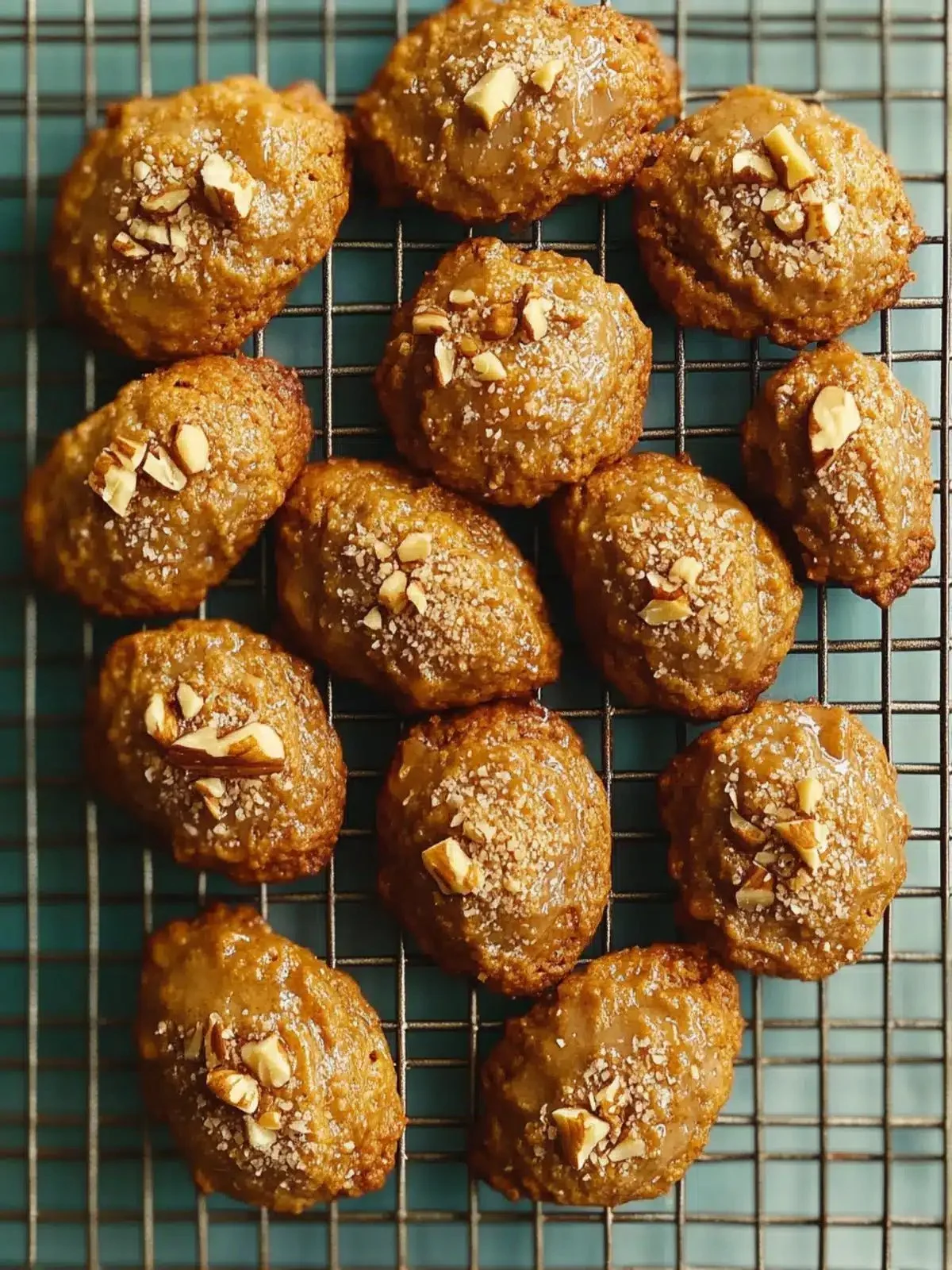 Plate of traditional Greek Honey Walnut Cookies with walnuts and honey glaze
