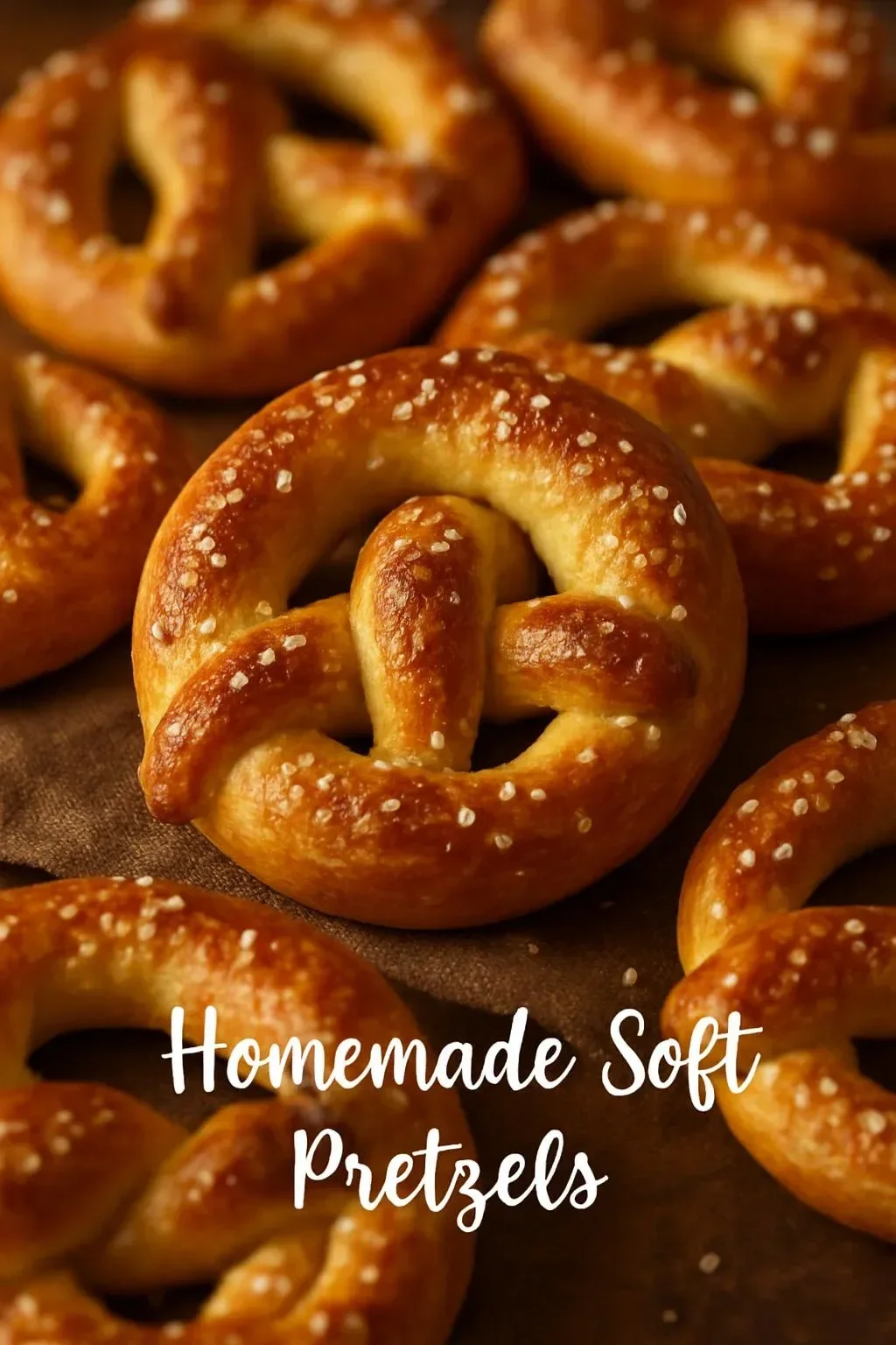 Delicious homemade soft pretzels topped with coarse salt ready to be enjoyed.