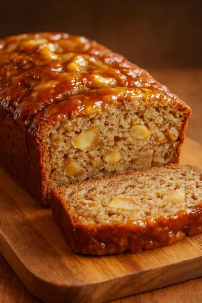 Delicious Honey Banana Apple Loaf on a wooden table