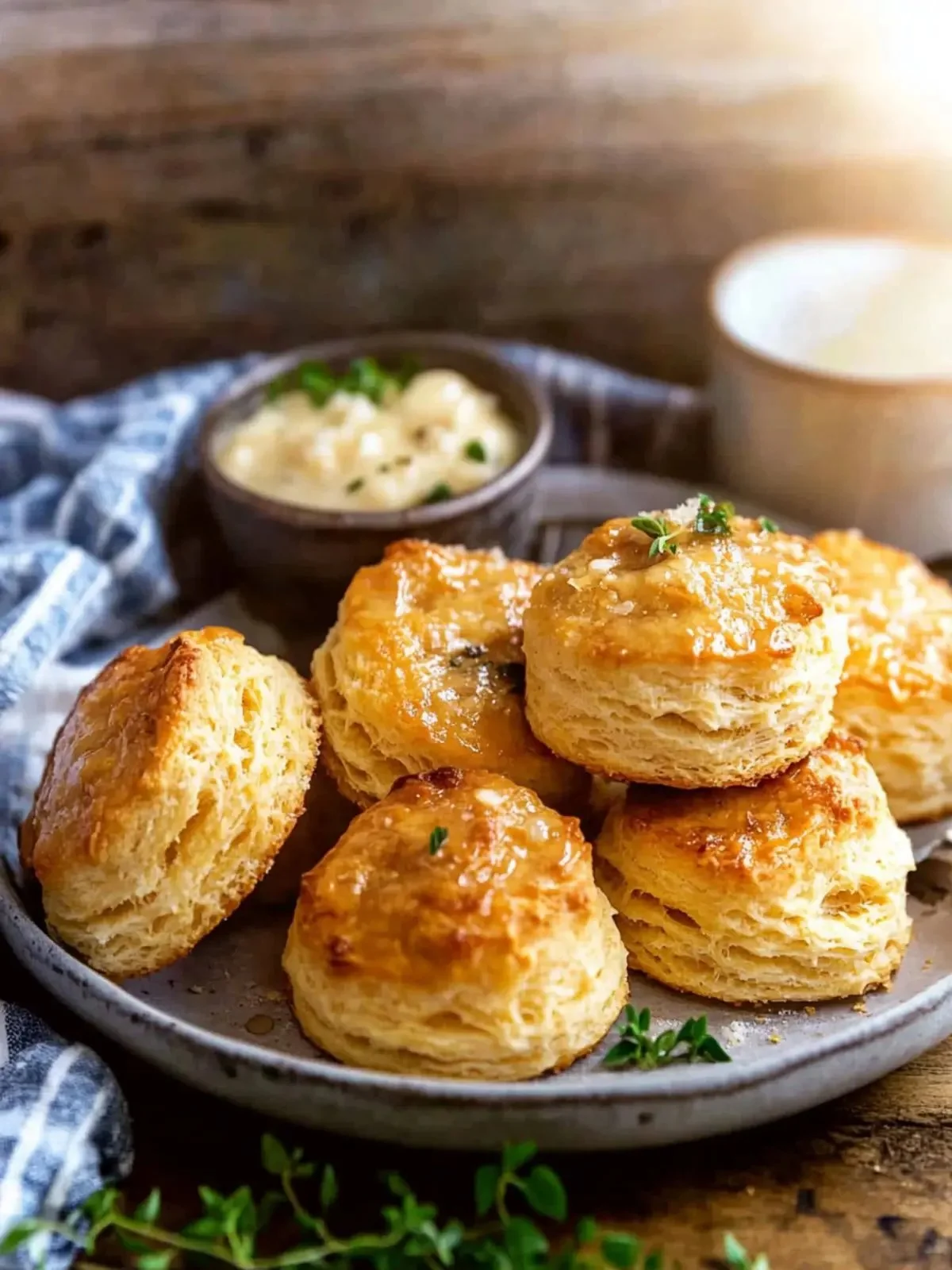 Freshly baked Honey Garlic Parmesan Biscuits on a plate