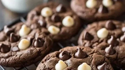 Bakery style triple chocolate chip cookies fresh out of the oven