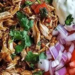 Slow cooker chicken shawarma served on a plate with vegetables and sauce