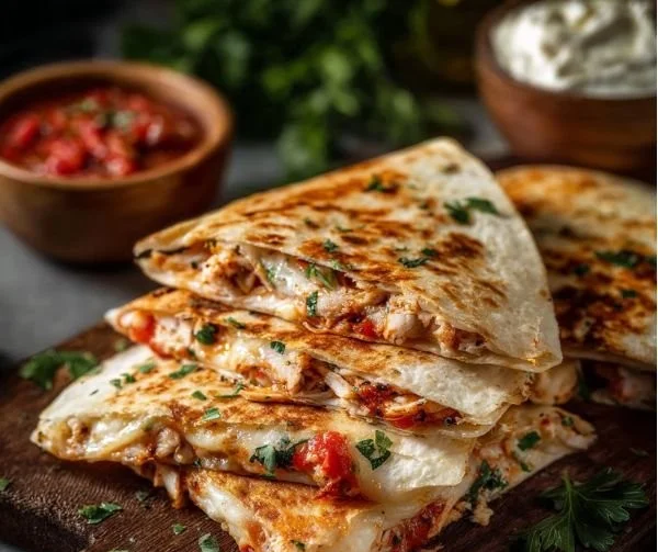 Italian Chicken Quesadillas with melted cheese and fresh toppings