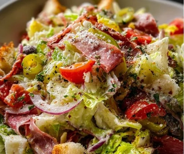 Delicious Italian Grinder Salad with fresh veggies and savory toppings