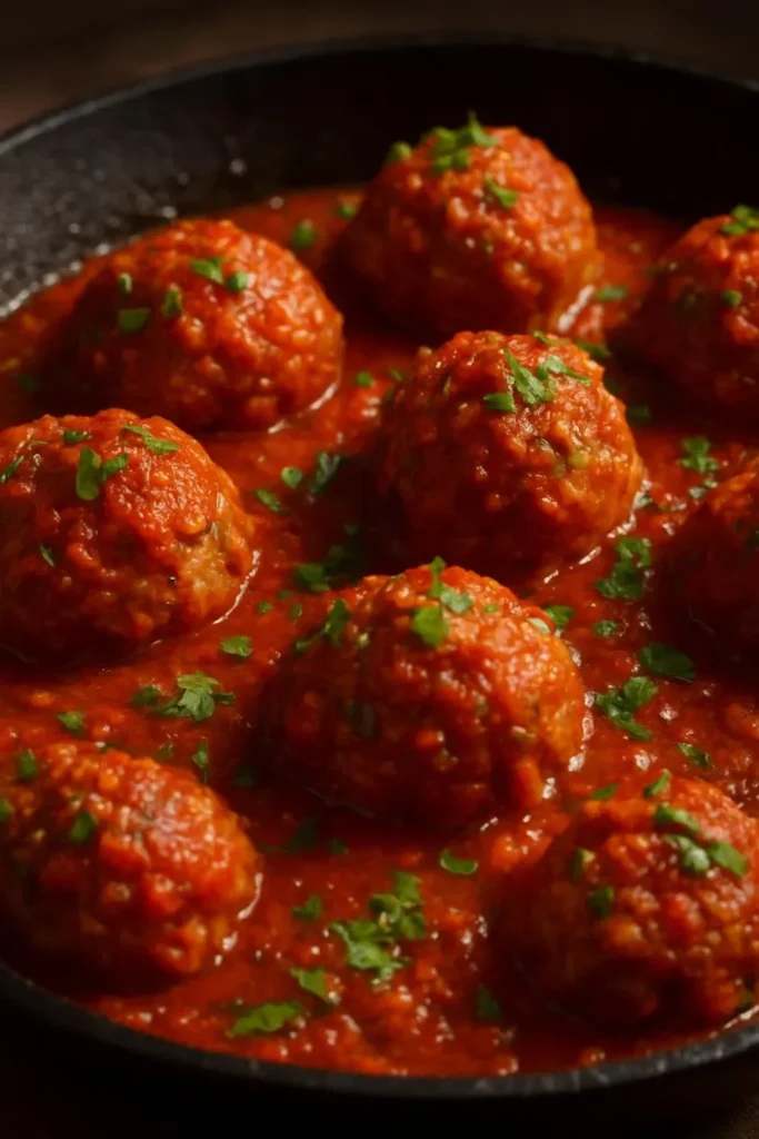 Delicious Italian meatballs served in rich tomato sauce with herbs
