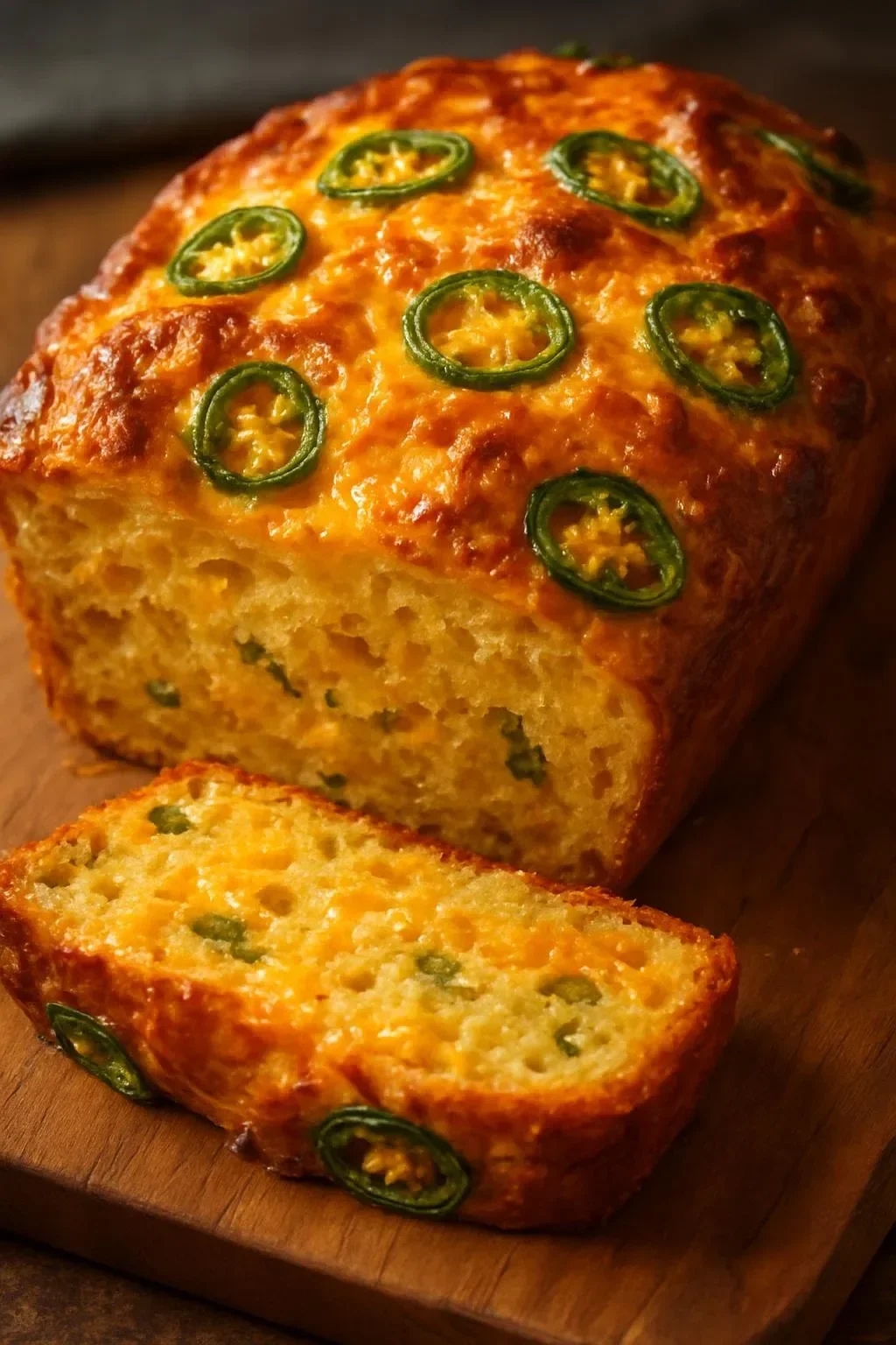 Freshly baked Jalapeño Cheddar Bread with sliced jalapeños and melted cheddar cheese