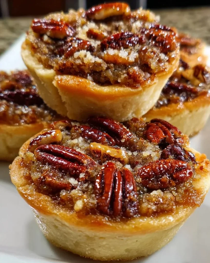 Delicious mini pecan pies ready to be served at a dessert table