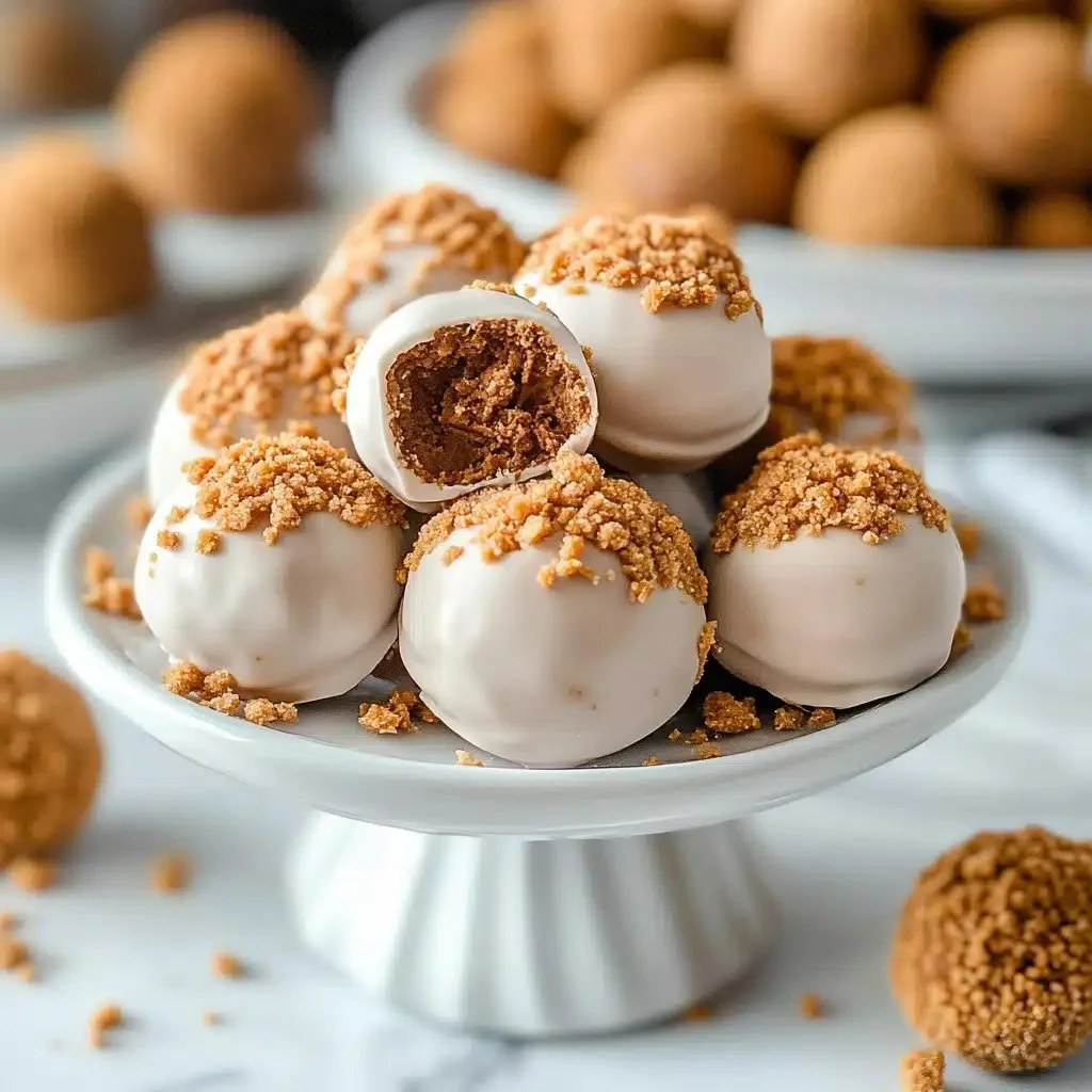 No-bake Biscoff truffles topped with chocolate and crushed Biscoff cookies
