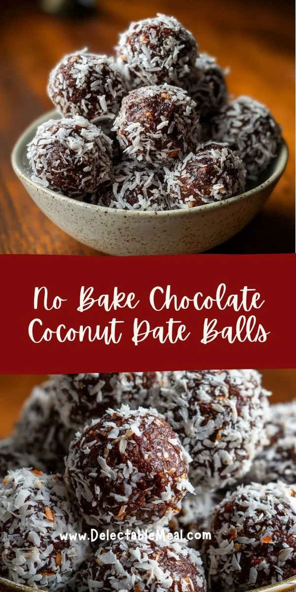Delicious no bake chocolate coconut date balls on a plate
