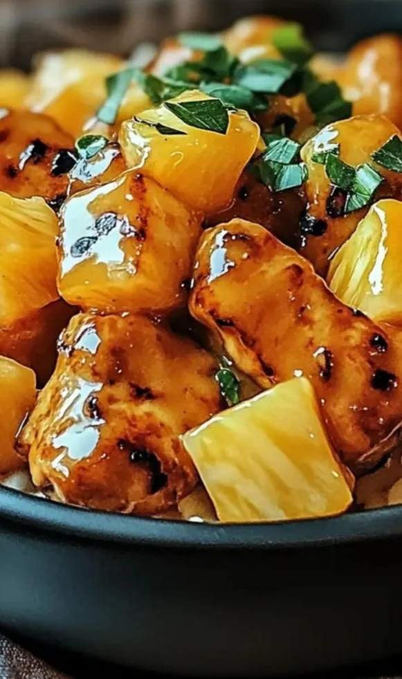 Delicious Pineapple Chicken served over rice with vibrant tropical flavors.