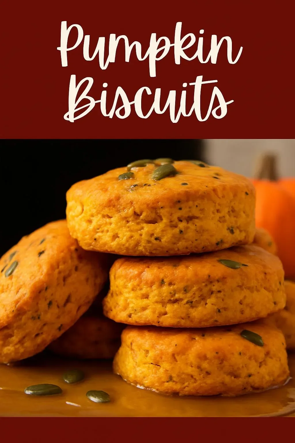 Freshly baked pumpkin biscuits served on a rustic wooden table