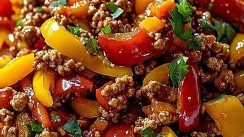 Healthy ground turkey and peppers dish served in a bowl