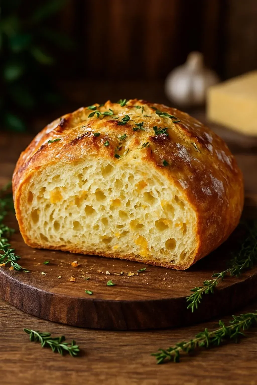 Savory Cheddar Herb Soda Bread fresh out of the oven