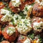 Savory skillet ricotta meatballs served with sauce and herbs