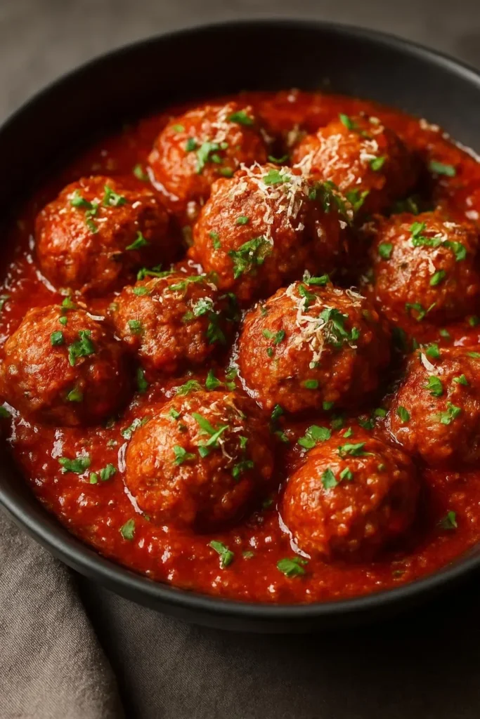 Delicious Slow Cooker Italian Meatballs in a rich tomato sauce