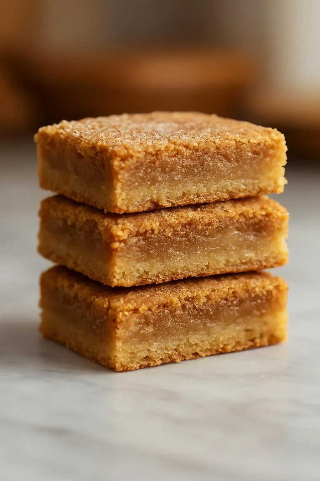 Deliciously soft and chewy cinnamon sugar blondies fresh out of the oven