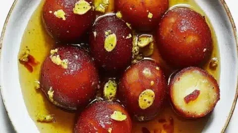 Gulab jamun made with pancake mix, a sweet Indian dessert