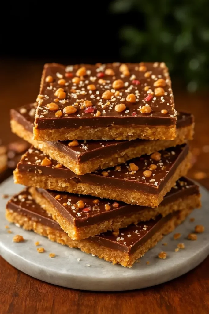 Delicious Ritz cracker toffee on a decorative plate