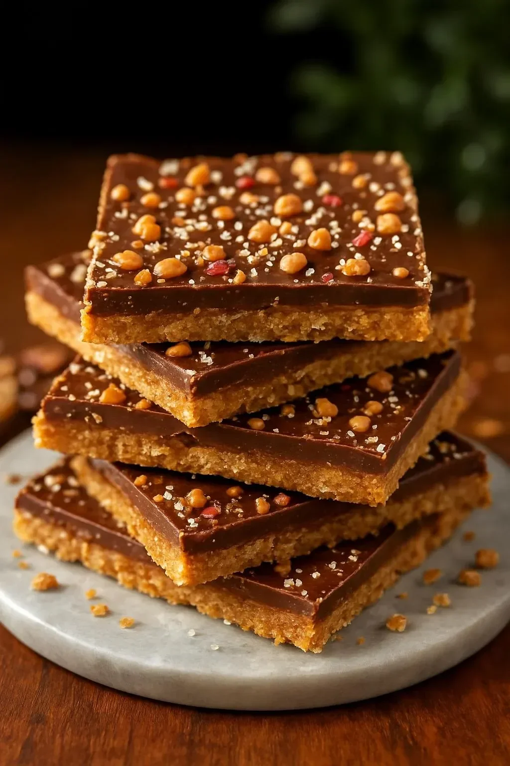 Delicious Ritz cracker toffee on a decorative plate