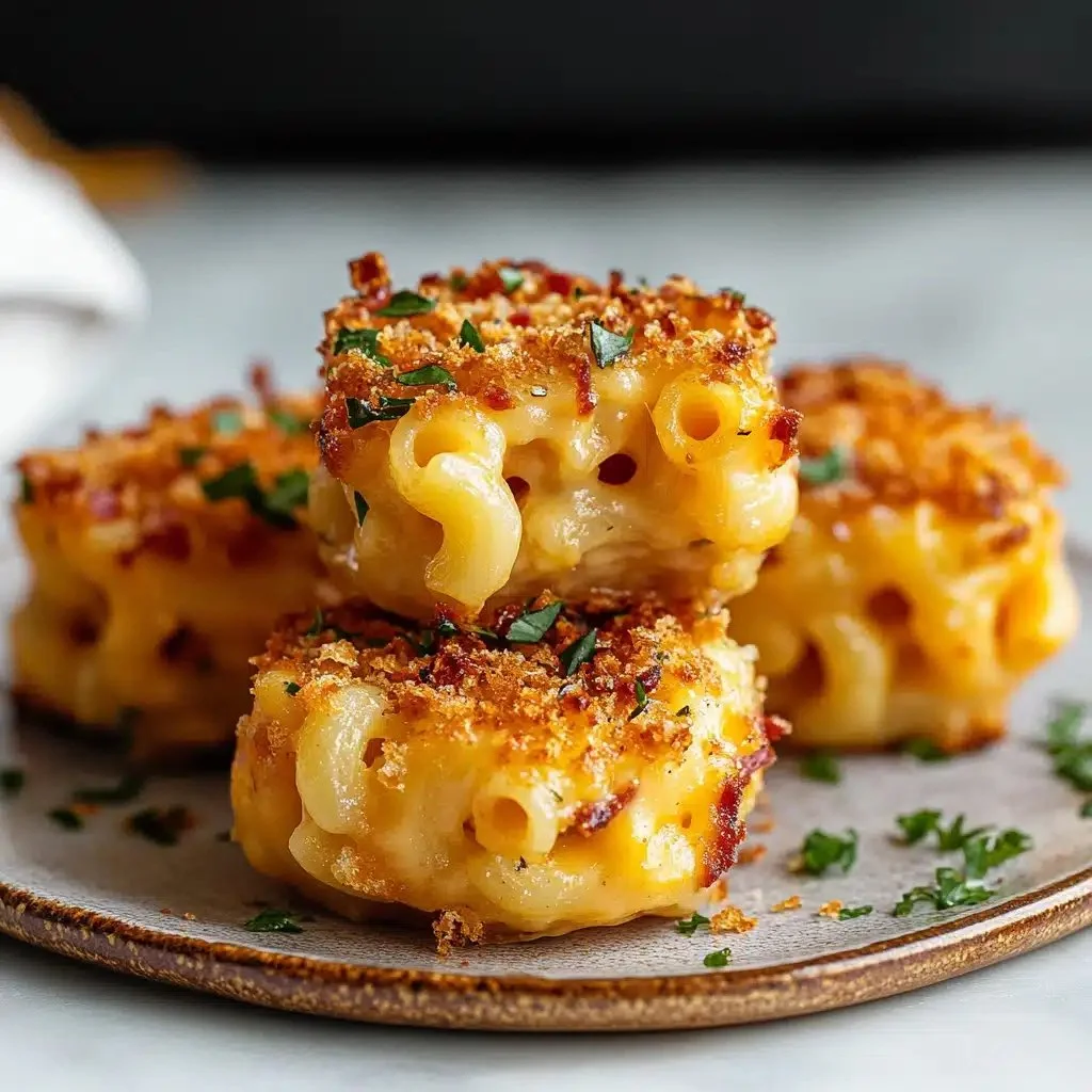 Delicious baked mac and cheese bites, perfect for kids and parties.