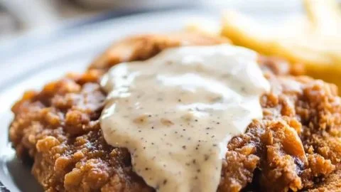 Plate of Ultimate Texas Chicken Fried Steak with creamy gravy